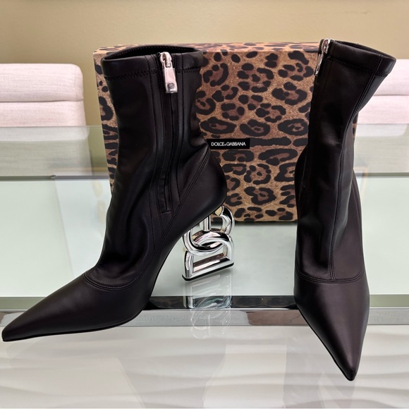 Authentic Dolce & Gabbana Black Heeled Boots with Silver Accent - Picture 2 of 10
